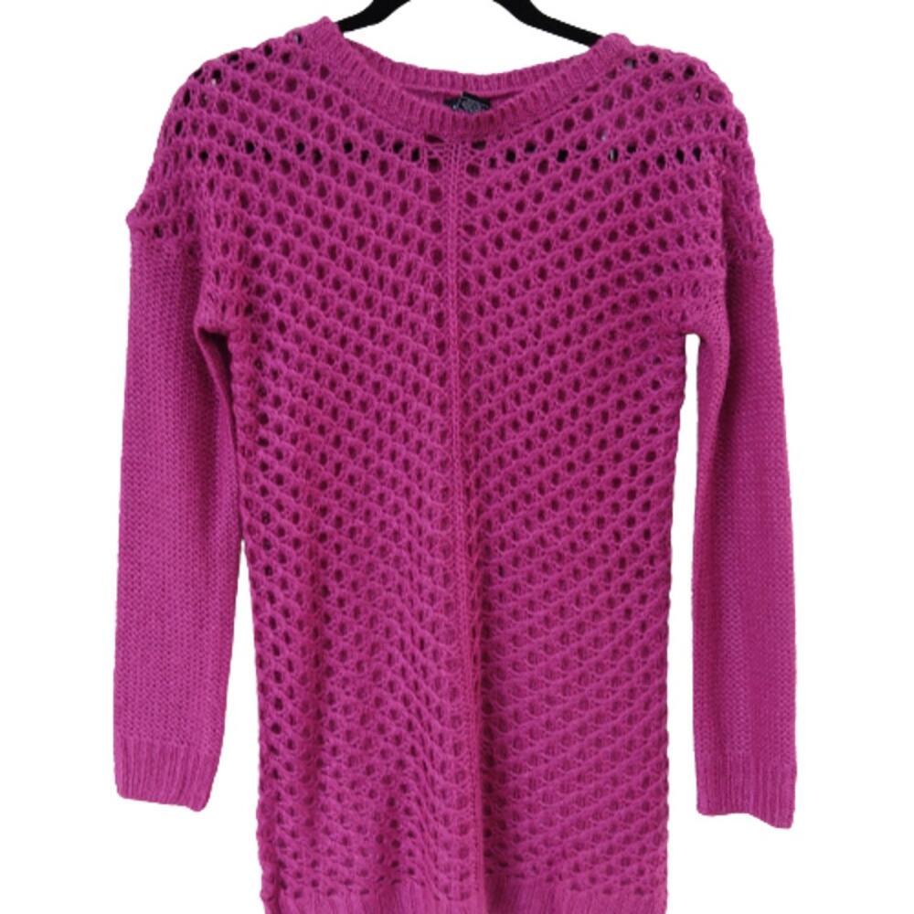 Rue 21 Women's Sweater Medium Fuchsia Long Sleeve Round Neck Open Weave New